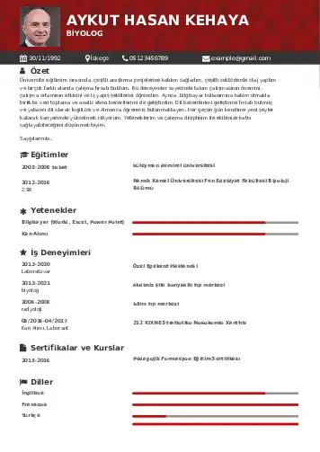 Biyolog CV Örnekleri cv indir